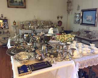 Silver serving pieces.