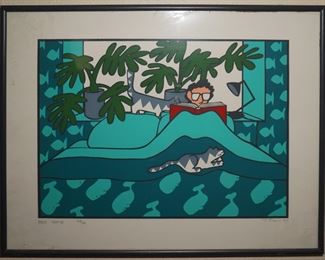 Teresa Farr "Bed Cats" signed and numbered print