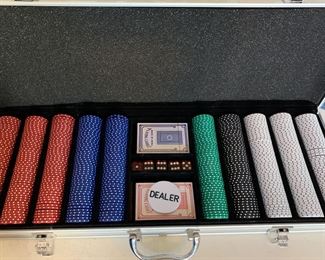 Poker chip set with cards and dice