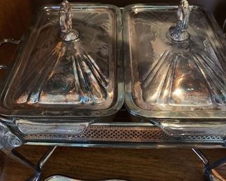 Metal and glass chafing dishes with lids