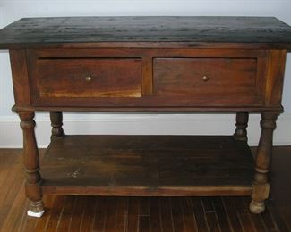 Primitive Pine Table, drawers go through and come out and on both sides. 