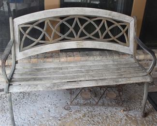 wood and iron patio bench