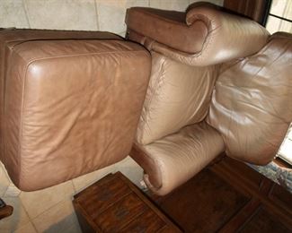 Italian vinyl over-stuffed chair and ottoman