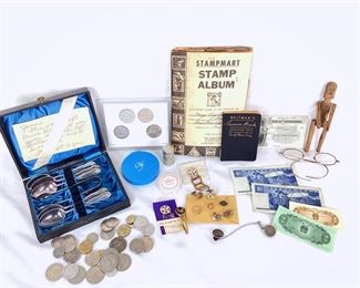 ARRO506 Various Antique Vintage Items, Gold, Silver Plate, Coins, And More