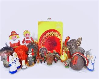 JOPI505 Walnut Ridge Chalkware Turkey And Other Vntg Thanksgiving Decor