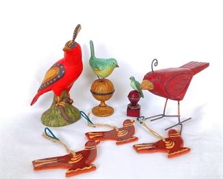 JOPI507 Signed Lynn Bresciani Fraktur Bird Art, B. Huffman Bird, Smith Redware Bird Ornaments