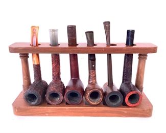 LIST505 6 Vintage Tobacco Pipes With Holder
