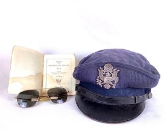 LIST512 Vintage Wool Air Force Cap With Insignia, Original Pilot Sunglasses, And More