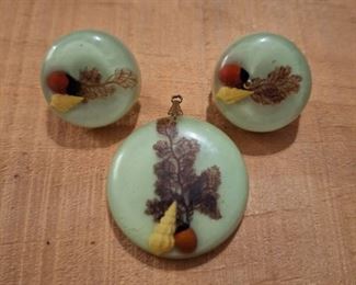 Matching Lucite Pendent and Clip Earrings