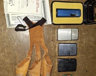 Lot of Vintage Lighters and Leather Hand Cuff