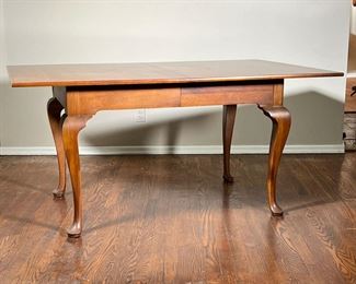 Queen Anne Style Dining Table | Wood dining table with single leaf, on four cabriole legs. - l. 72 x w. 40 x h. 29.5 in (table with leaf)