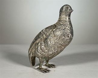 Silverplate Quail | Heavy silver plated lifelike quail with feather details. - l. 4 x h. 6 in