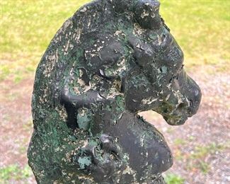 Antique Iron Hitching Post | Antique cast iron hitching pose with horse head. - h. 45 in (top to anchor base)