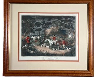 Dean Wolstenholme Pt 1 Hunting Scene | “Fox Hunting Pt. 1”, “engraving by reeve”, “painted by wolstenholme”; framed behind glass. - l. 21.5 x w. 24 in (overall)