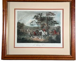 Dean Wolstenholme Pt 2 Hunting Scene | “Fox Hunting Pt. 2”, “engraving by reeve”, “painted by wolstenholme”; framed behind glass. - l. 21.5 x w. 24 in (overall)