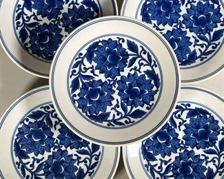(6pc) Tiffany & Co. Lotus Plates | A set of six blue and white porcelain lotus plates by Tiffany and Co.; marked on bottom. - dia. 7.5 in