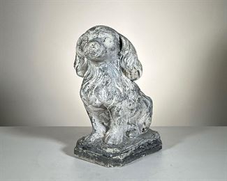 Stone Cavalier Dog  | Stone King Charles cavalier outdoor ornament. - l. 8 x w. 10 x h. 17 in