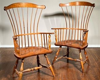  (2pc) Pair Sack Back Windsor Armchairs |  l. 17 x w. 27 x h. 46 in