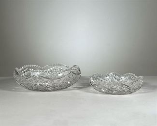 (2pc) Crystal Bowls | Two shallow-cut crystal serving dishes . - dia. 9 in (larger)