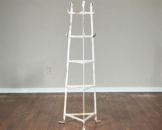 Antique Iron Pot Rack | White painted iron rack- great vintage / farmhouse kitchen decor!. - l. 13 x w. 14 x h. 38 in