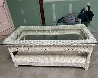 Wicker Glass top patio coffee table 