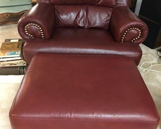 LEATHER CHAIR AND OTTOMAN
