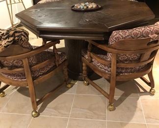 BUMPER POOL, POKER TOP TABLE AND CHAIRS