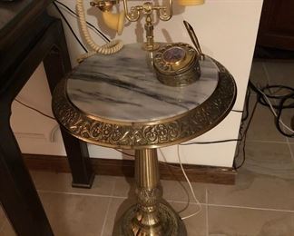 PHONE TABLE BRASS AND MARBLE