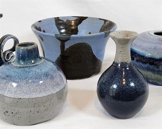 Nice lot of 5 Blue Glazed Studio Pottery Pieces