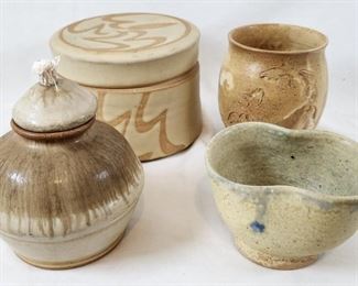 Lot of 4 Studio Pottery Pieces in Shades of Brown
