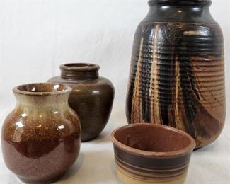 Lot of 4 Brown Glaze Studio Pottery Pieces