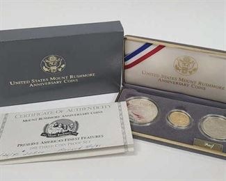1991 U.S. Mt. Rushmore 3-Coin Set with Gold OGP