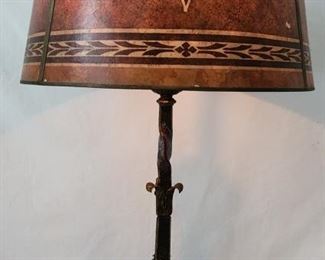 Vintage Wrought Iron Lamp with Paper Shade