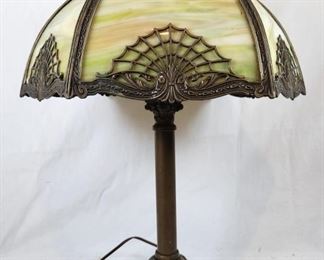 Antique Green & Caramel Slag Glass Shade Lamp