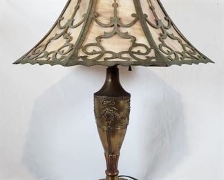 Antique 6 Panel Caramel Slag Glass Shade Lamp