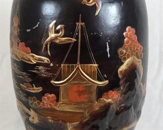 Japanese Black Ceramic Landscape Vase