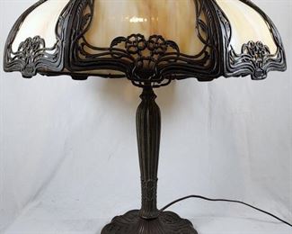 Antique 6 Panel Caramel Slag Glass Shade Lamp
