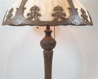 Antique Caramel 6 Panel Slag Glass Shade Lamp