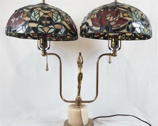 Vintage Art Deco Figural Stand Double Shade Lamp