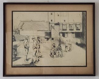 Edith Neff Original Factory Scene Framed Pastel