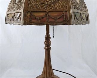 Antique 6 Panel Caramel Slag Glass Shade Lamp