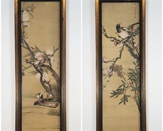 Framed Asian Bird Silk Tapestries