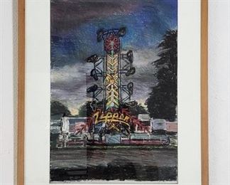 Edith Neff "Zipper" Framed Monotype Pastel Art