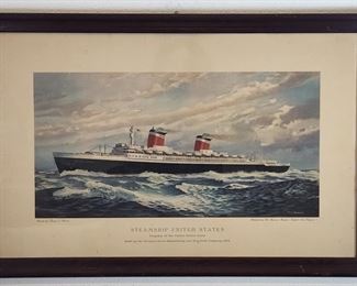 Framed T.C. Skinner Steamship US Lithograph