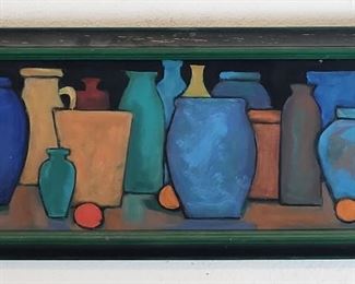 Art Deco Style Framed Studio Pottery Painting