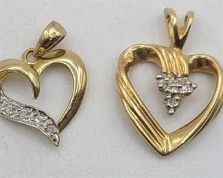 14k & 10k Yellow Gold Heart Pendants with Diamonds