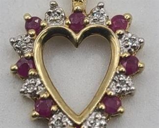 10k Yellow Gold Pendant with Diamonds & Rubies