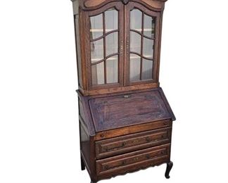 Vintage Oak Secretary with Drawers & Bookcase
