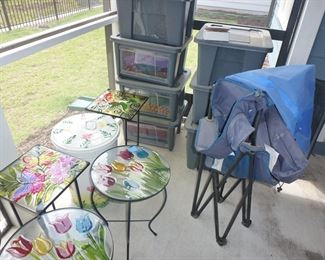 FOLDING CHAIRS & CLOTHES IN BINS