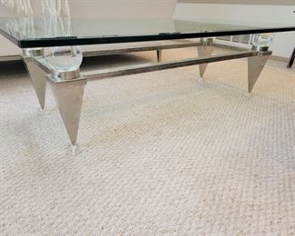 Modern and stylish Lucite, Brushed Steel and Beveled Glass Coffee Table.